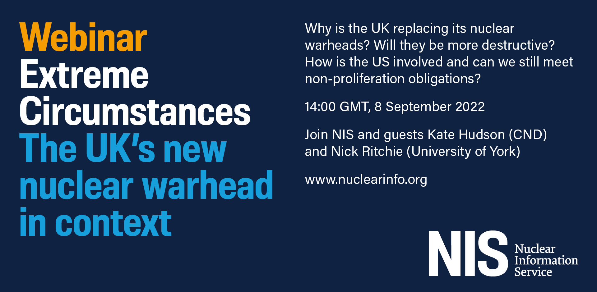 advert for webinar 8 september 2022 14:00 with NIS, Kate Hudson and Nick Ritchie