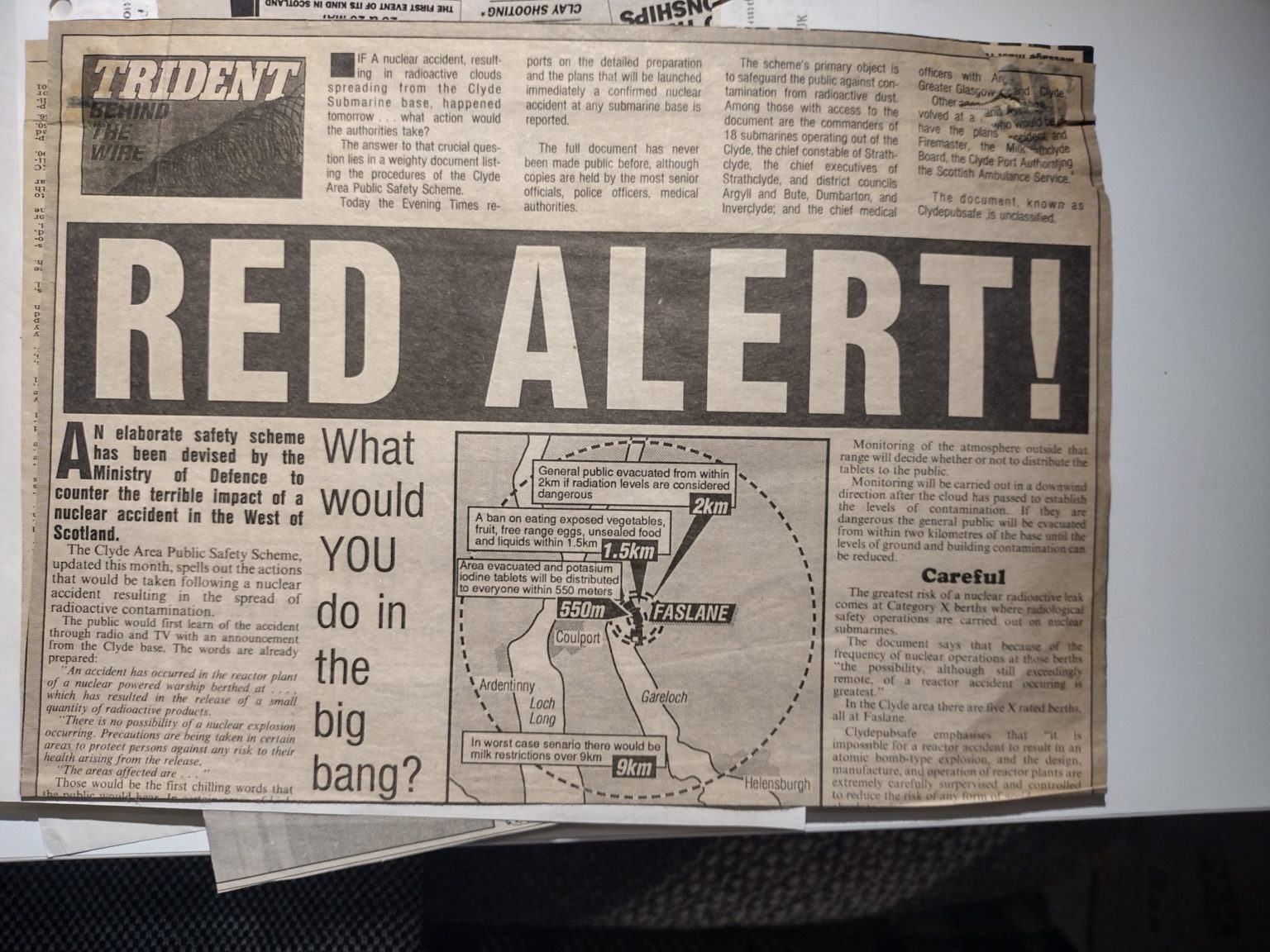 Newspaper article, 'Red Alert' Nuclear Information Service